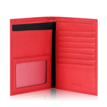 HISCOW Italian Leather Passport Holder for Travel RFID Blocking Wallet Cover with Secure Organizer for Men Women US Foreign Trips Red