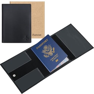 iSamzan Pilot Wallet Passport Holder Leather Pilot Passport Wallet Accessories Black Black