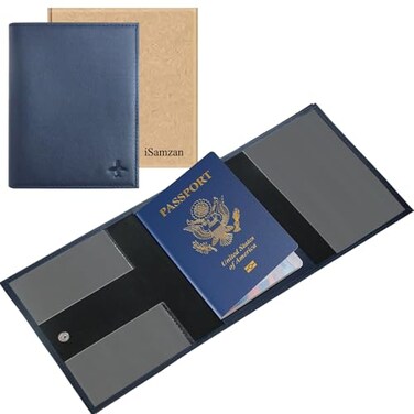 iSamzan Pilot Wallet Passport Holder Leather Pilot Passport Wallet Accessories Black Blue