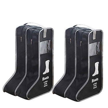Satisfounder Portable Boot Storage Bags Dust Proof Shoe Bags for Storage2 Pair Zippered Tall Boots Organizer Protector Bag with Handle for Home and Travel Black