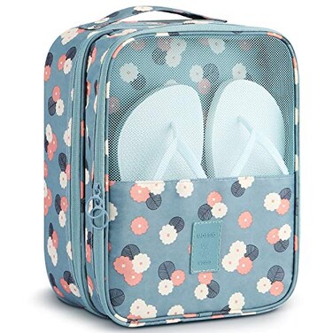Mossio Shoe Bags for Travel Shoe Storage Bag Tote Pouch with Mesh and Handle Blue Flower