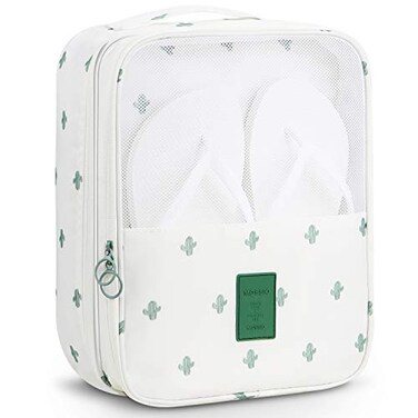 Mossio Travel Shoe Bag Simple 3Compartment Storage Packing Cube White Cactus