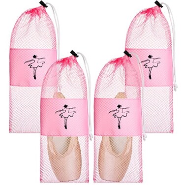 Shappy 4 Pcs Pointe Shoes Bag Mesh Dance Shoe Storage Ballet Accessories for Women Girls Drawstring PouchPink