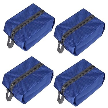 Bellcon Washable Shoe Bags for Travel 4 Pack Blue Nylon and Oxford Fabric Zipper Closure