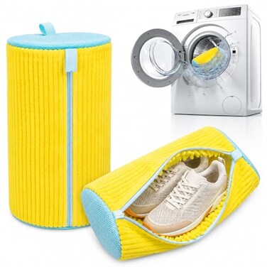 Daszerx Shoe Washing Machine Bag 2 Pack 360 SelfLocking Zipper Shoe Washing Bag for Washer and Dryer Reusable HeavyDuty Microfiber Cleaning Set for Sneakers Boots Athletic Footwear Yellow