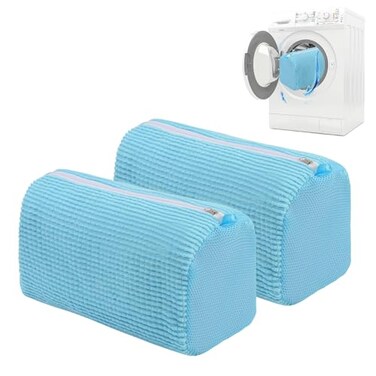 QZLKNIT 2 Pcs Shoe Washing Machine Bag Sneaker Laundry Bags For washers Cleaned 360 Mesh Pouch Reusable Durable Laundry Shoe Bag Side Zipper Suitable for Washing Machine and Dryerblue