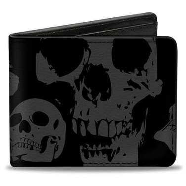 Buckle-Down BuckleDown Mens Buckledown Pu Bifold Bi Fold Wallet Mutlicolor Black skull 40 x 35 US