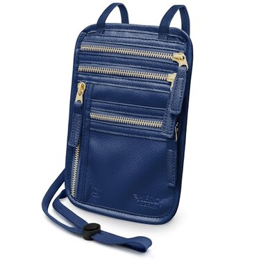Hero Travel Supply HERO Neck Wallet RFID Blocking Vegan Leather Passport Holder Travel Pouch Navy Blue