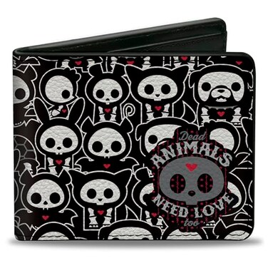 Buckle-Down BuckleDown Skelanimals Wallet Bifold Skelanimals Dead Animals Need Love Too Black White Red Vegan Leather