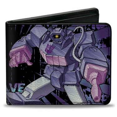 Buckle-Down BuckleDown Hasbro Wallet Bifold Transformers Shockwave Poses and Decepticon Shield Purples Vegan Leather
