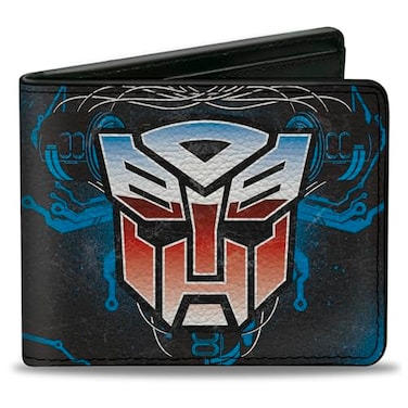 Buckle-Down BuckleDown Hasbro Wallet Bifold Transformers Autobot Gradient Shield and Circuitry Black Blue Vegan Leather