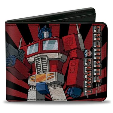 Buckle-Down BuckleDown Hasbro Wallet Bifold Transformers Optimus Prime Pose and Semi Truck Rays Black Red Vegan Leather