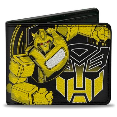Buckle-Down Hasbro Wallet Bifold Transformers Bumblebee Pose and Autobot Logo Shield Yellows Vegan Leather