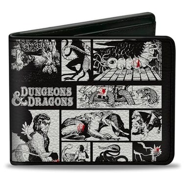 Buckle-Down Wizards of the Coast Wallet Bifold Dungeons and Dragons Monster Illustration Blocks Black White Vegan Leather