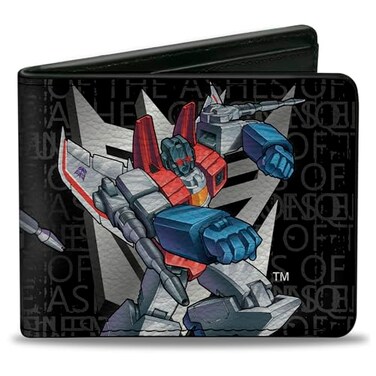 Buckle-Down BuckleDown Hasbro Wallet Bifold Transformers Starscream Poses and Decepticon Shield Grays Vegan Leather