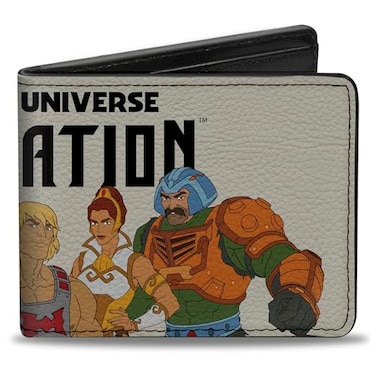 Buckle-Down Masters of the Universe Wallet Bifold Masters of the Universe Revelation Group and Logo White Black Vegan Leather