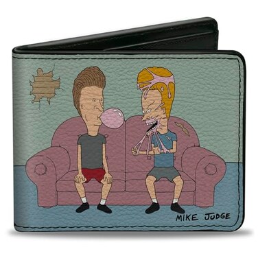 Buckle-Down BuckleDown MTV Wallet Bifold Beavis and Butt Head Living Room Bubble Gum Scene and Logo Vegan Leather