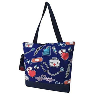 NGIL Medium Top Zipper Closure Canvas Tote Bag with Attached Matching Coin Purse For Teachers Moms Students and Nurses Nurse Themenavy