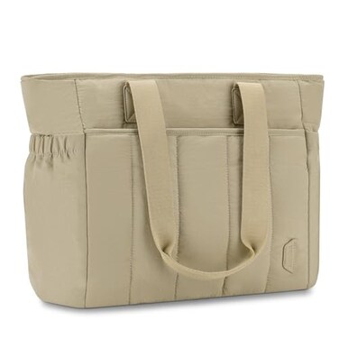 VASCHY Puffer Tote Bag for Women Lightweight Utility Work Quilted Puffy Laptop Tote Purse with Compartments Zipper for TeachersTravelEverything Khaki