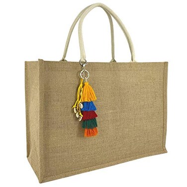 Hibala Woven Large Beach Bag Straw Beach Tote Handmade Weaving Shoulder Tassel Bag Handbag Color1