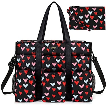 IBFUN Utility Tote Bag with 24 Exterior Interior Pockets Zip Top Teacher Tote Bag for TeacherWork WomenLarge