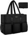 IBFUN Utility Tote Bag with 14 Exterior Interior Pockets Zip Top Teacher Tote Bag for TeacherWork WomenMedium