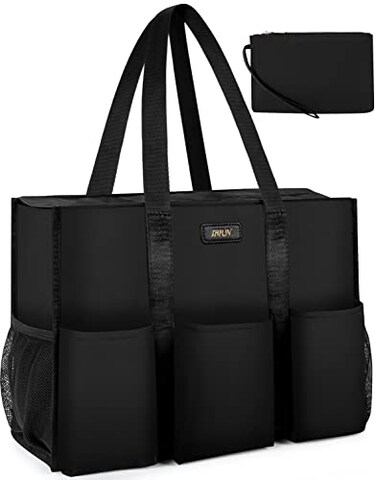 IBFUN Utility Tote Bag with 14 Exterior Interior Pockets Zip Top Teacher Tote Bag for TeacherWork WomenMedium