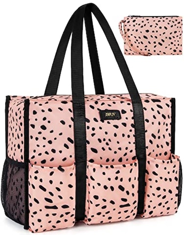 IBFUN Utility Tote Bag with 14 Exterior Interior Pockets Zip Top Teacher Tote Bag for TeacherWork WomenMedium