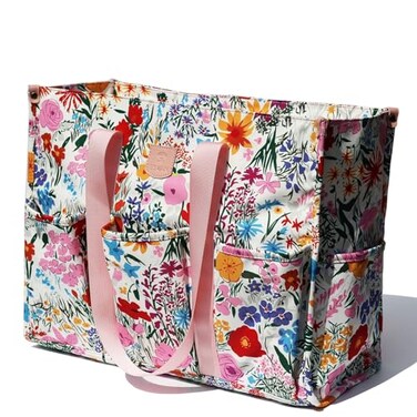 ESVAN Utility Tote Bag with Zip Top Waterproof Teacher Tote Bag for Teacher Work Women Beach J