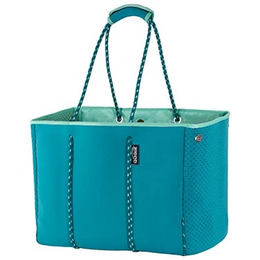 QOGiR Neoprene Multipurpose Beach Bag Tote with Inner Zipper Pocket Lake GreenLarge