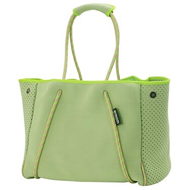 QOGiR Neoprene Multipurpose Beach Bag Tote with Inner Zipper Pocket Green Large