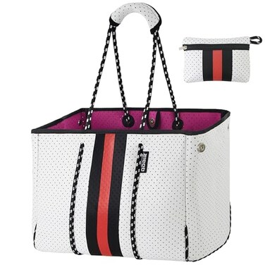 QOGiR Neoprene Multipurpose Beach Bag Tote with Inner Zipper Pocket WhiteXLarge