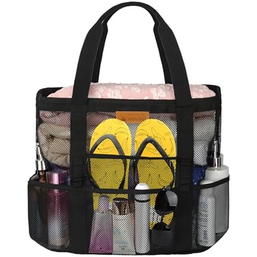 wanchel Mesh Beach Bags for Women Plus Waterproof Sandproof Tote Bag with 8 Pockets and 1 inner Zipper Closure Pockets
