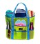 Dejaroo Sand Free Mesh Bag Strong Lightweight Tote For Beach Vacation Essentials Tons of Storage with 8 Pockets Foldable 17x9x15 inches Green with Aqua Straps