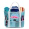Dejaroo Sand Free Mesh Bag Strong Lightweight Tote For Beach Vacation Essentials Tons of Storage with 8 Pockets Foldable 17x9x15 inches Mint Blue with White Straps