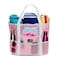Dejaroo Mesh Sand Free Bag Strong Lightweight Tote For Beach Vacation Essentials Tons of Storage with 8 Pockets Foldable 17x9x15 inches Pastel Pink with White Strap