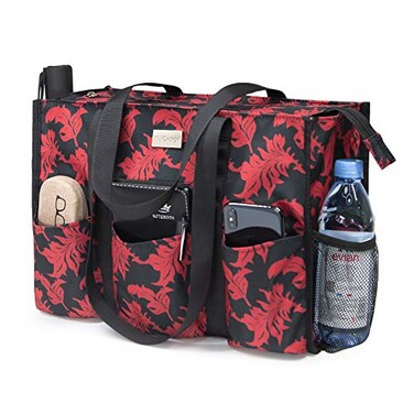 TOPDesign Utility Water Resistant Tote Bag with 13 Exterior Interior Pockets Top Zipper Closure Thick Bottom Support for Working Women Teachers Nurses Accountants Baroque