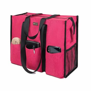 TOPDesign Utility Water Resistant Tote Bag with 13 Exterior Interior Pockets Top Zipper Closure Thick Bottom Support for Working Women Teachers Nurses Accountants Light Red