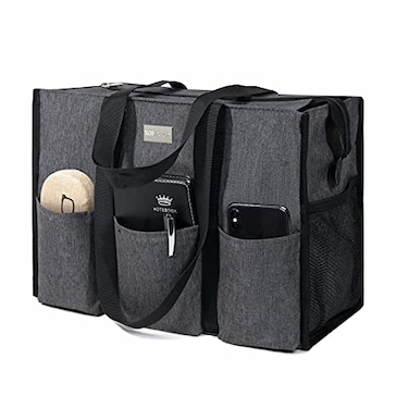 TOPDesign Utility Water Resistant Tote Bag with 13 Exterior Interior Pockets Top Zipper Closure Thick Bottom Support for Working Women Teachers Nurses Accountants Grey
