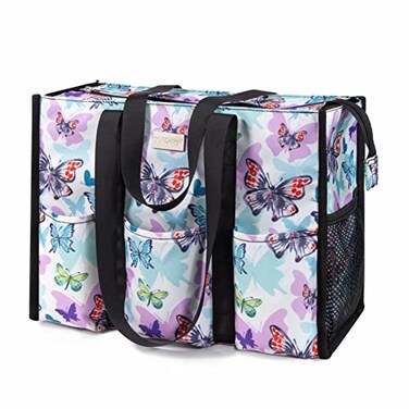 TOPDesign Utility Water Resistant Tote Bag for Women 13 Exterior Interior Pockets Top Zipper Closure Thick Bottom Support Perfect Work Tote for Teachers Nurses Accountants Professionals