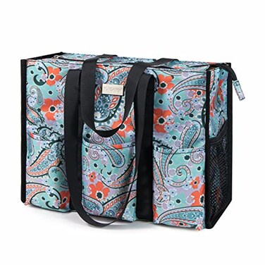 TOPDesign Utility Water Resistant Tote Bag for Women 13 Exterior Interior Pockets Top Zipper Closure Thick Bottom Support Perfect Work Tote for Teachers Nurses Accountants Professionals