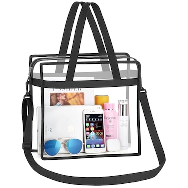 NATURAL STYLE Clear Tote Bag Stadium Security Approved See Through Clear Handbag Purse Bag for Work Beach Stadium Makeup Cosmetics