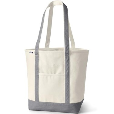 Lands' End Lands End Natural Open Top Canvas Tote Naturalsilver Graphite Medium Regular Handle