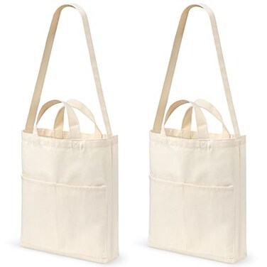 Lily queen Natural Canvas Tote Bag for Crafting Reusable Grocery Shoulder Bags 2pcs