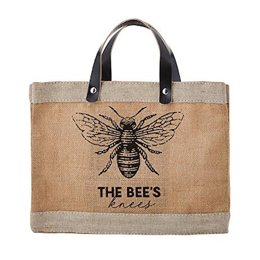 Santa Barbara Design Studio Mini Jute Tote Natural Burlap Hand Bag with Waterproof lining and Leather Handles 125 x 95 Bees Knees