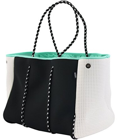 QOGiR Neoprene Multipurpose Beach Bag Tote with Inner Zipper Pocket Black Large