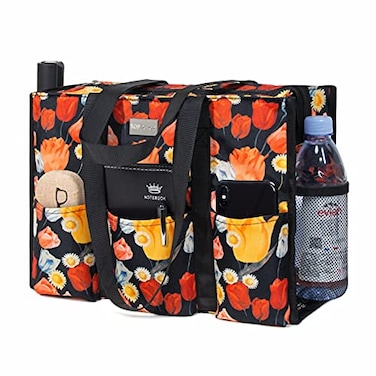 TOPDesign Utility Water Resistant Tote Bag with 13 Exterior Interior Pockets Top Zipper Closure Thick Bottom Support for Working Women Teachers Nurses Accountants Tulip