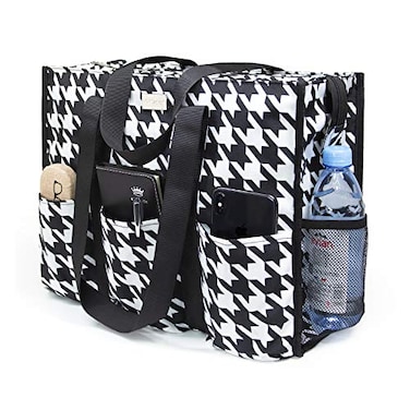 TOPDesign Utility Water Resistant Tote Bag with 13 Exterior Interior Pockets Top Zipper Closure Thick Bottom Support for Working Women Teachers Nurses Accountants Houndstooth