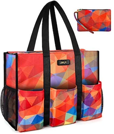 IBFUN Utility Tote Bag with 14 Exterior Interior Pockets Zip Top Teacher Tote Bag for TeacherWork WomenMedium