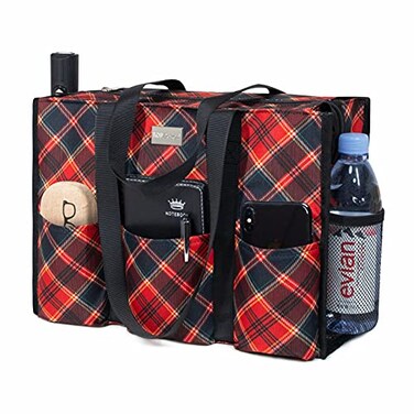 TOPDesign Utility Water Resistant Tote Bag with 13 Exterior Interior Pockets Top Zipper Closure Thick Bottom Support for Working Women Teachers Nurses Accountants Grid